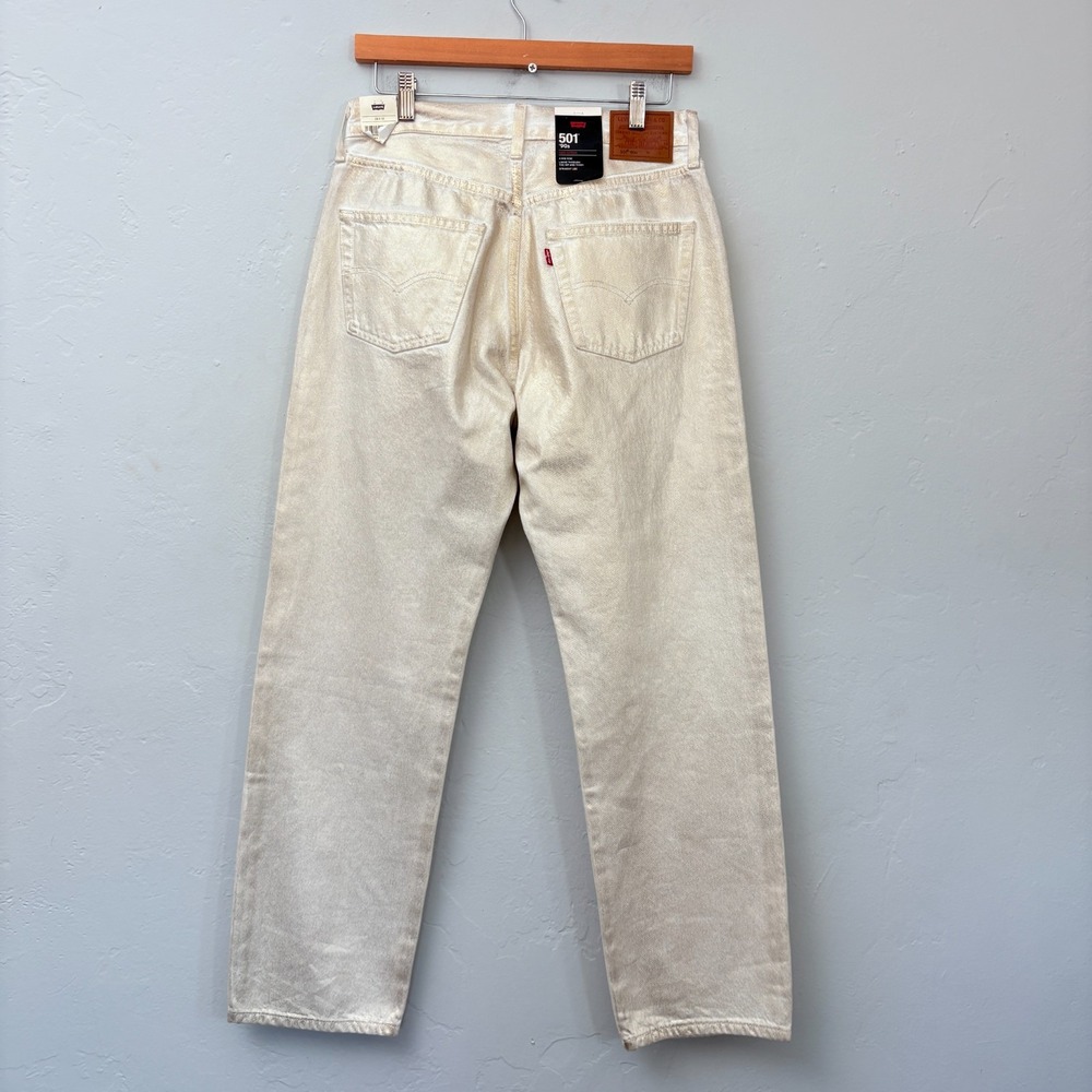 Levi's 501 90's Jeans Women Size 28 x 30 White Metallic Gold Straight Leg New - Picture 6 of 14